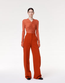 Another Tomorrow Shirred Long Sleeve Top in Sienna Red – Viscose Women's Top