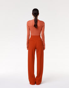 Another Tomorrow Shirred Long Sleeve Top in Sienna Red – Viscose Women's Top