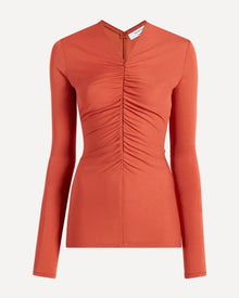 Another Tomorrow Shirred Long Sleeve Top in Sienna Red – Viscose Women's Top