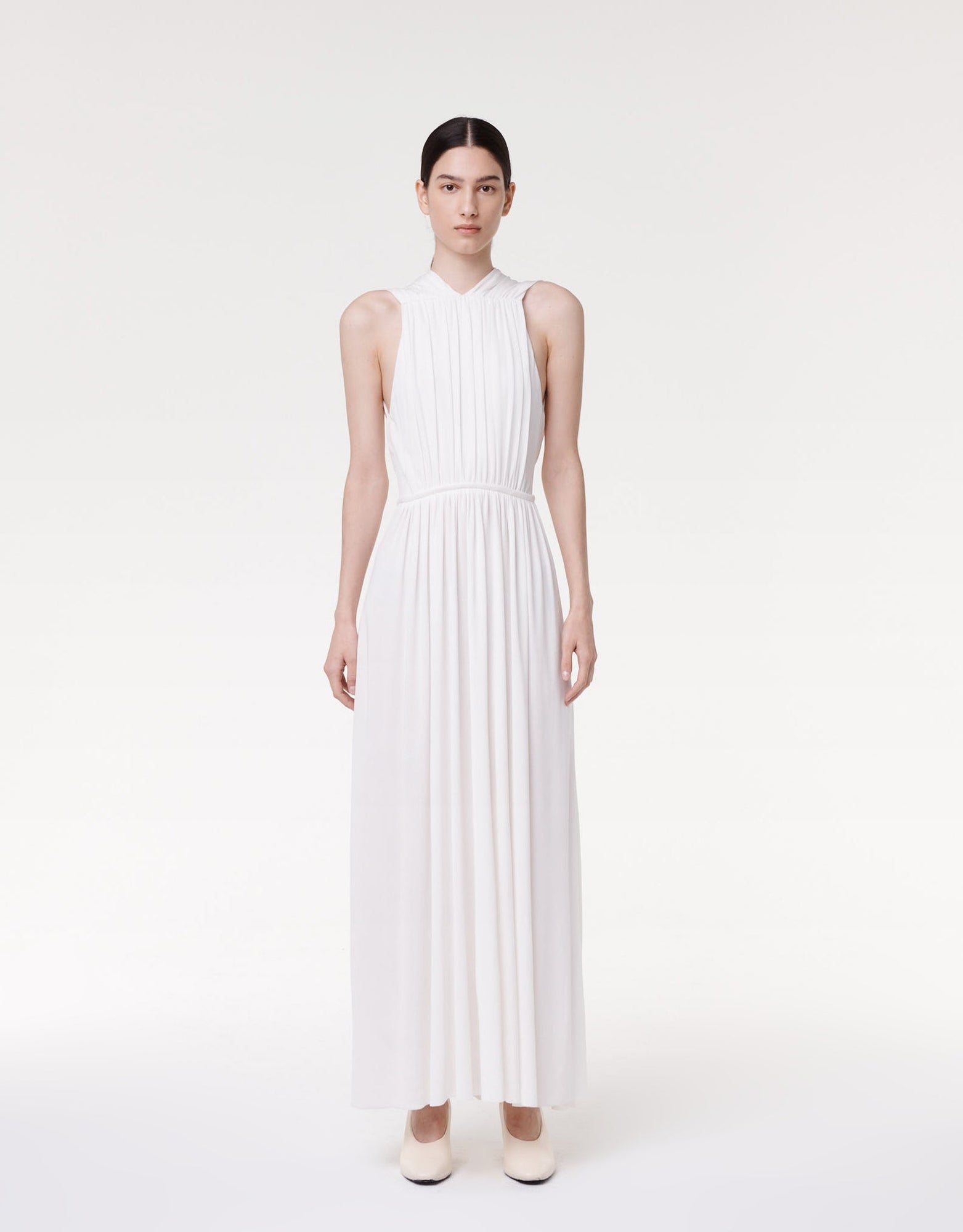 Another Tomorrow Shirred Midi Dress in Off White – Viscose Women's Dress