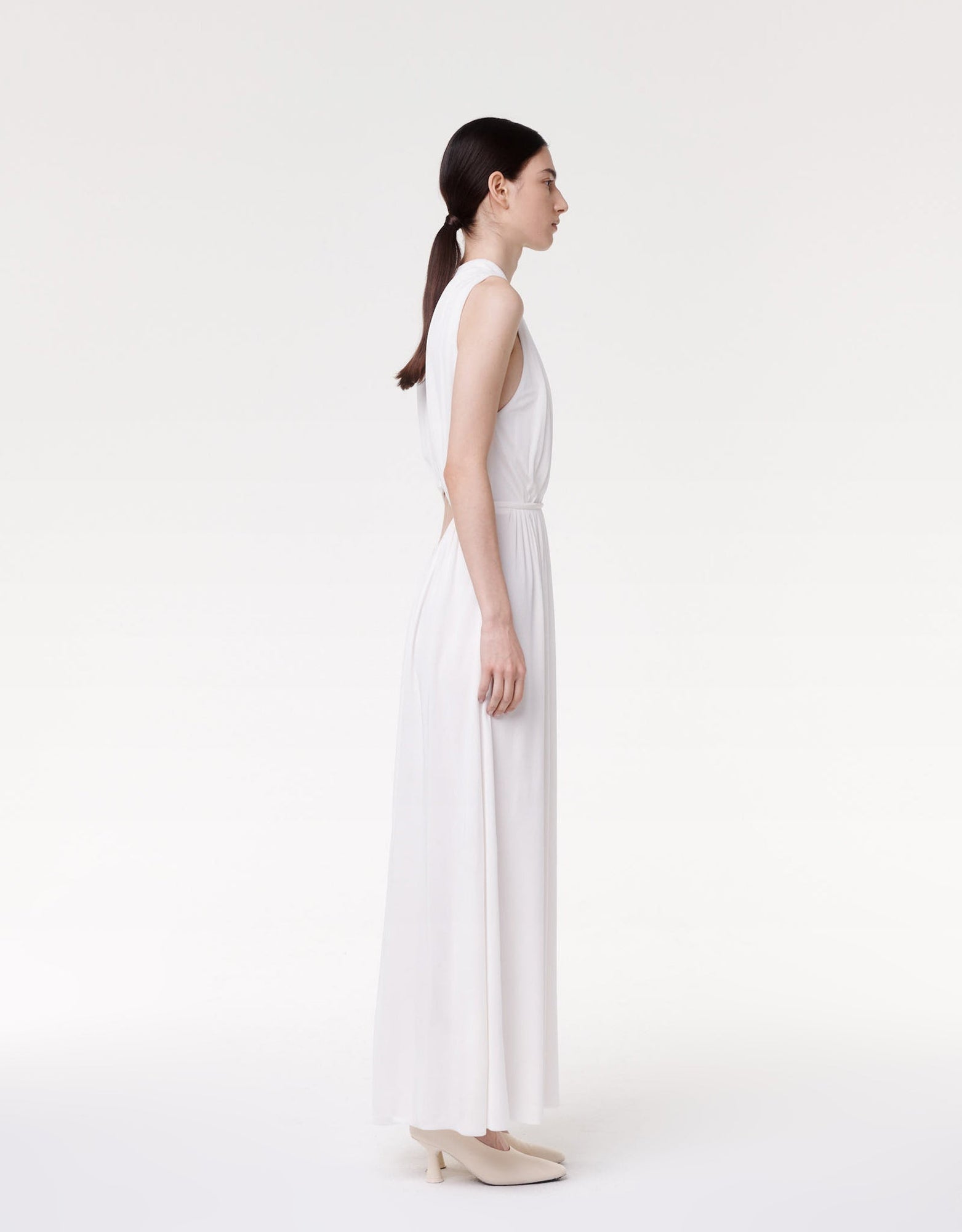 Another Tomorrow Shirred Midi Dress in Off White – Viscose Women's Dress