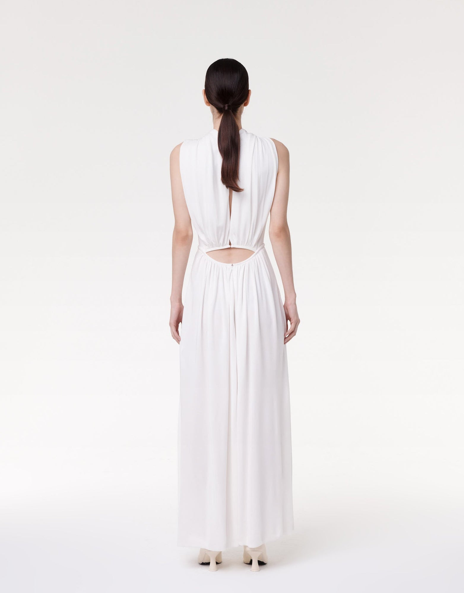 Another Tomorrow Shirred Midi Dress in Off White – Viscose Women's Dress