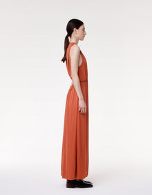 Another Tomorrow Shirred Midi Dress in Sienna Red – Viscose Women's Dress