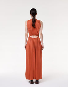 Another Tomorrow Shirred Midi Dress in Sienna Red – Viscose Women's Dress