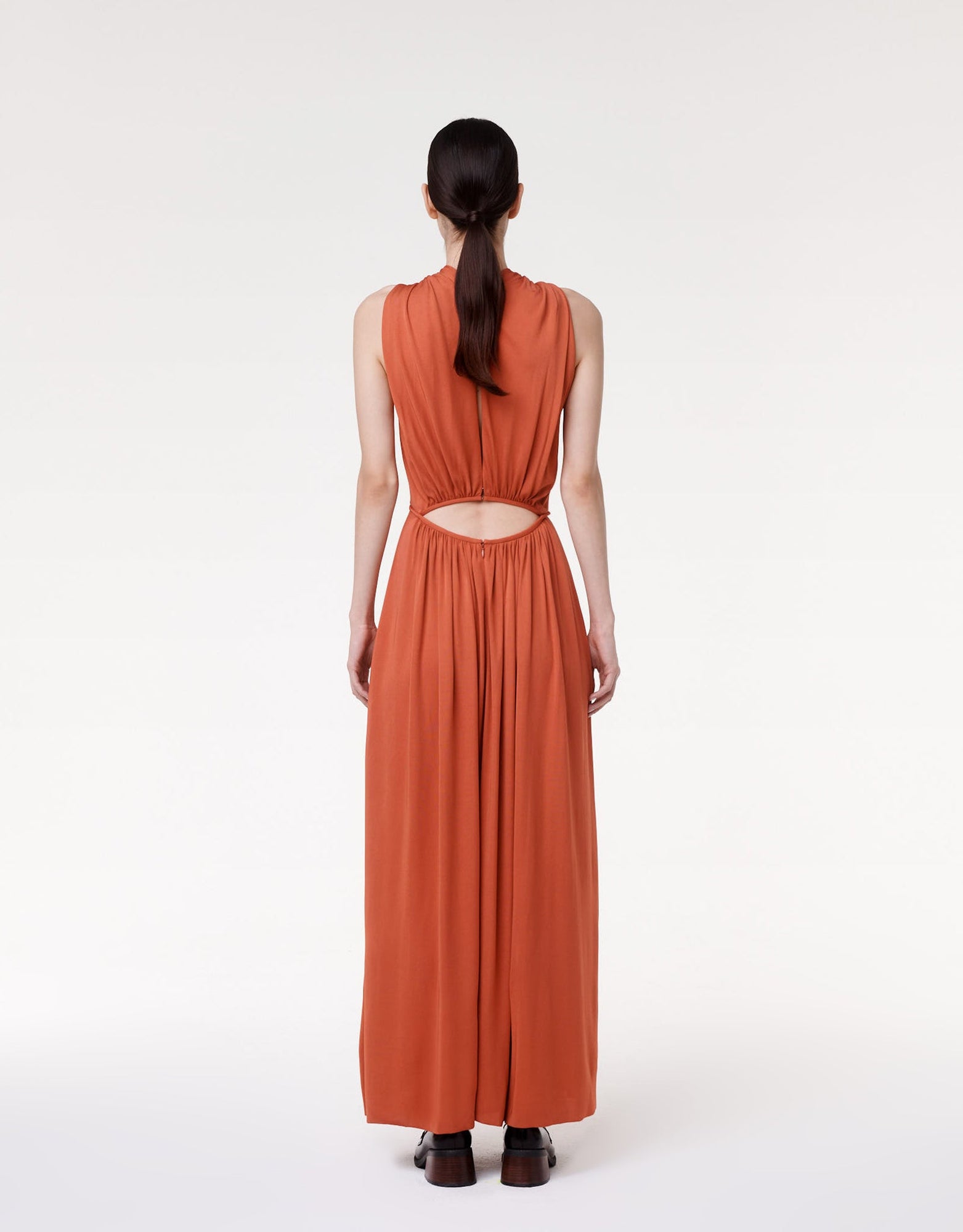 Another Tomorrow Shirred Midi Dress in Sienna Red – Viscose Women's Dress