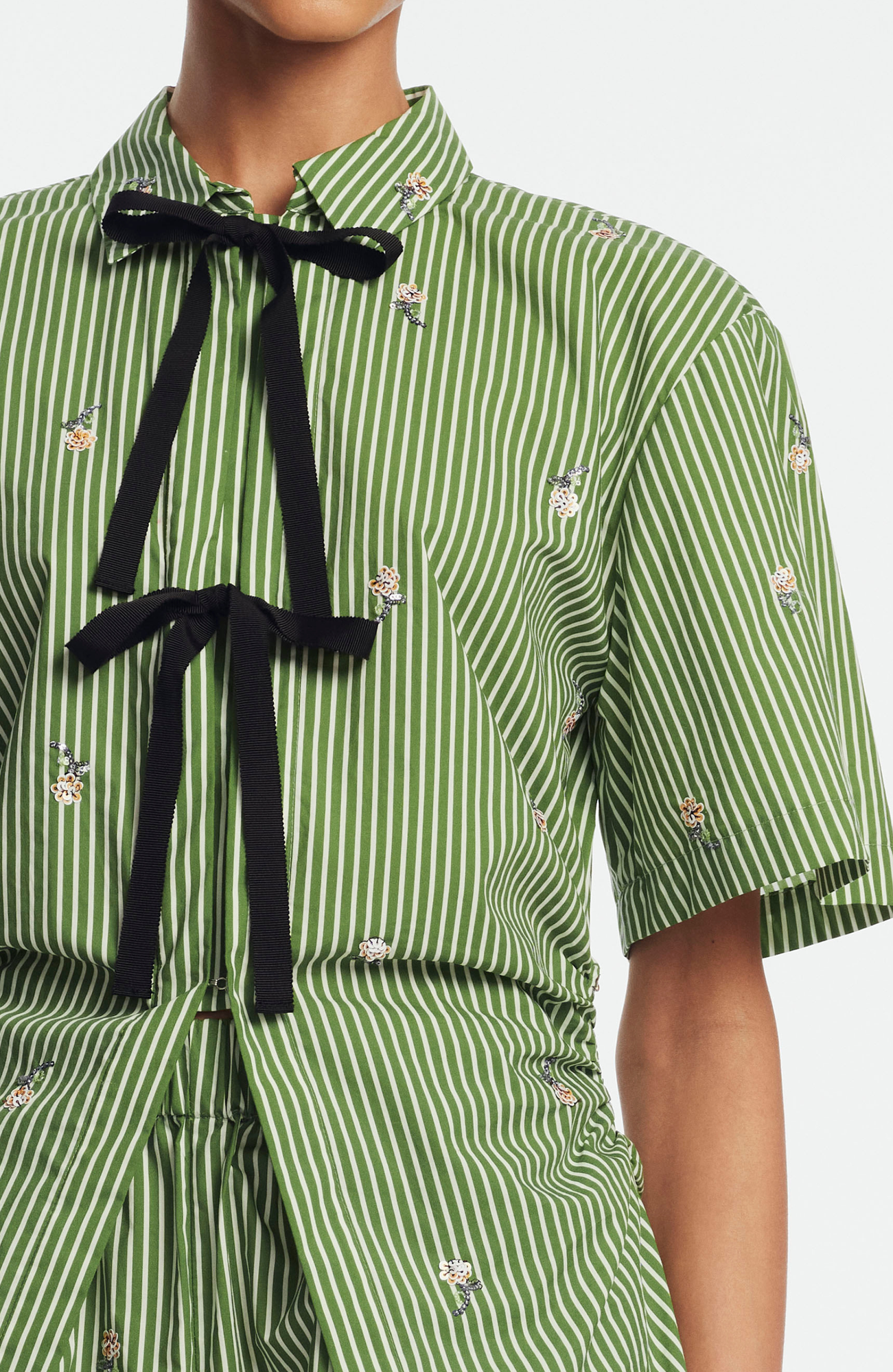 Embroidered Striped Cotton Bow Front Shirt | Cactus