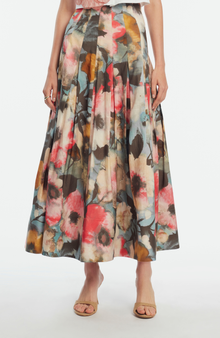 Floral Printed Cotton Full Skirt | Mist Multi