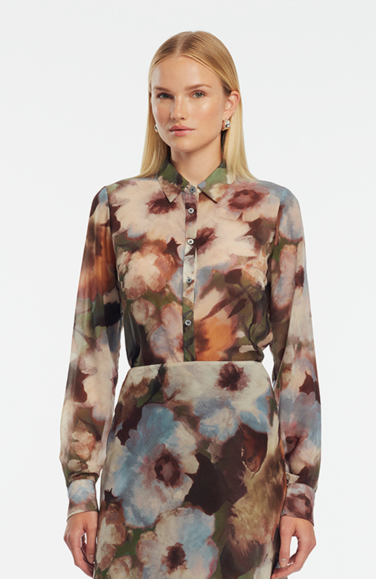 Floral Printed Chiffon Lucy Shirt | Cactus Multi