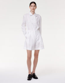 Another Tomorrow Pleated Shorts in White – Linen Women's Trousers