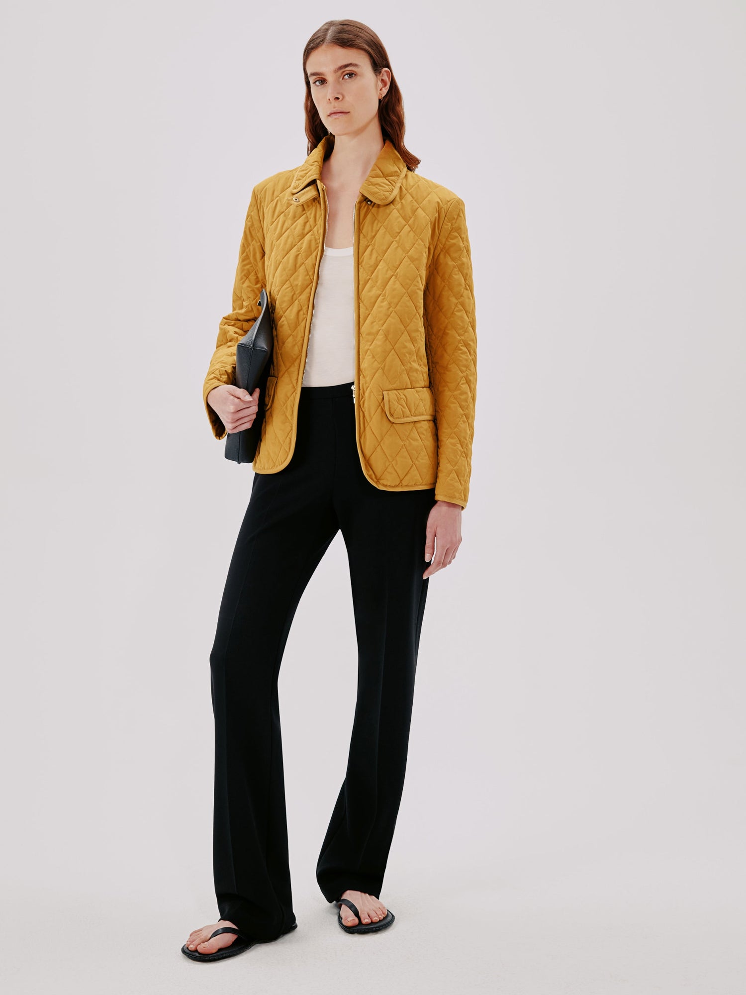 Another Tomorrow Quilted Belted Jacket in Goldenrod – Cotton Women's Jacket