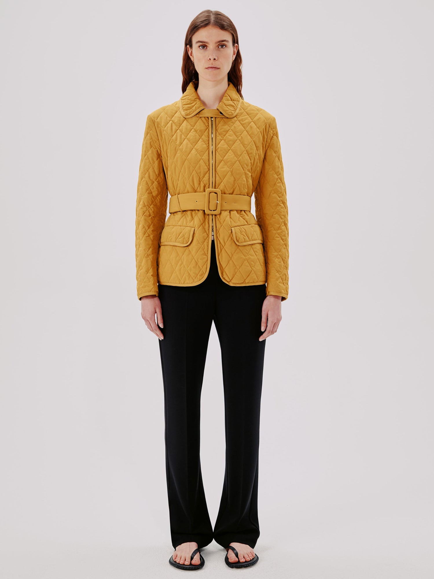 Another Tomorrow Quilted Belted Jacket in Goldenrod – Cotton Women's Jacket