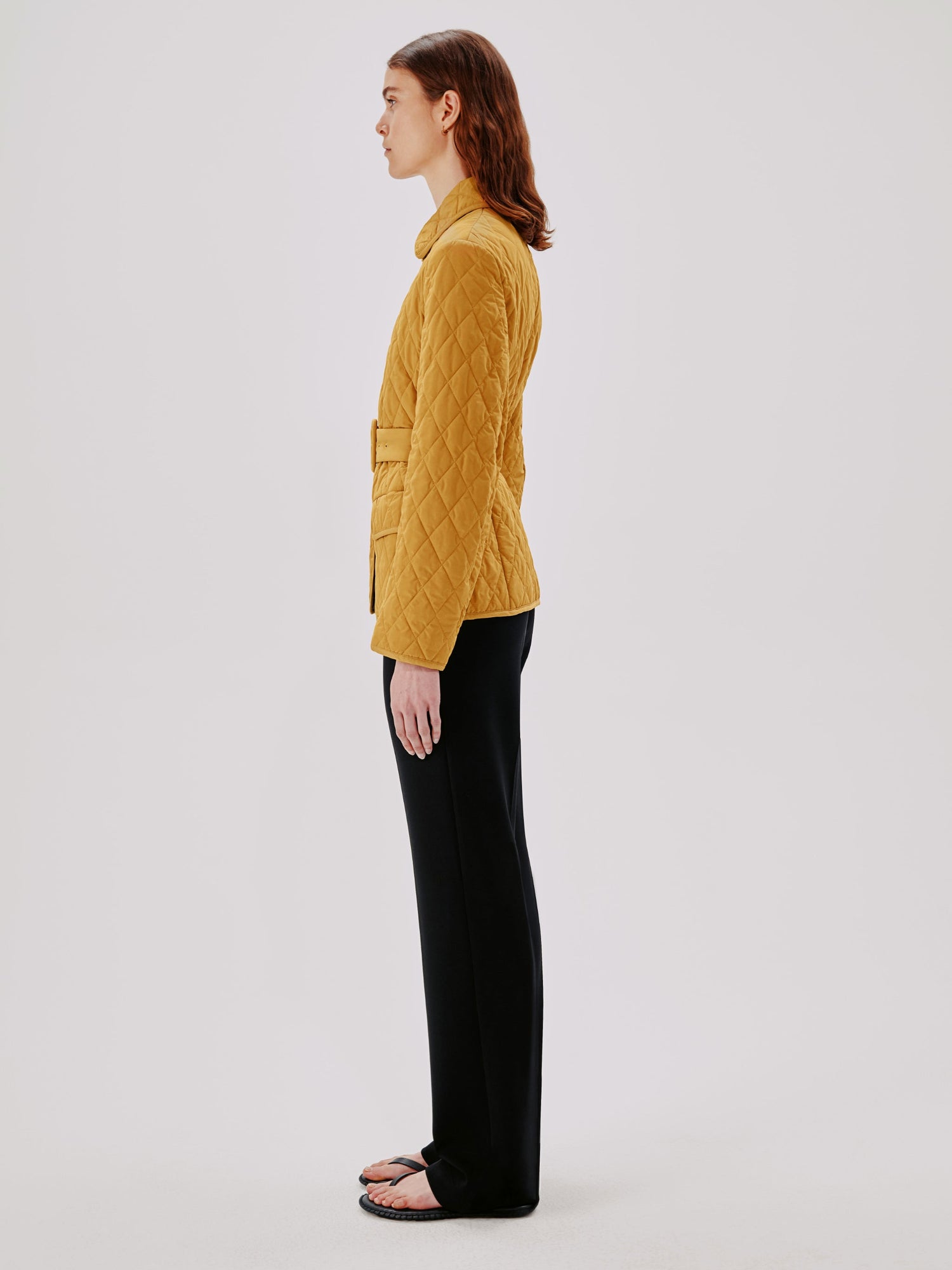 Another Tomorrow Quilted Belted Jacket in Goldenrod – Cotton Women's Jacket