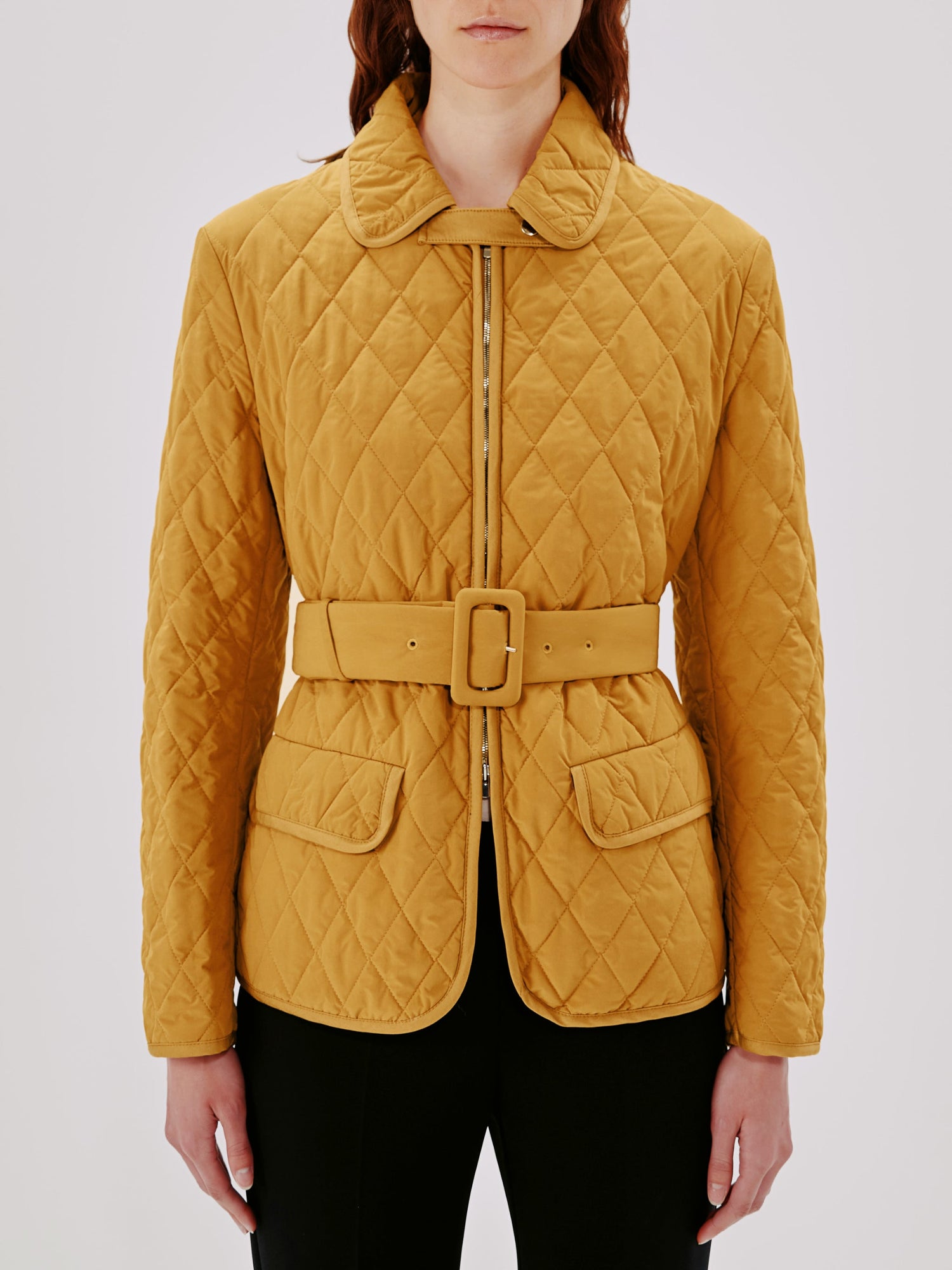 Another Tomorrow Quilted Belted Jacket in Goldenrod – Cotton Women's Jacket