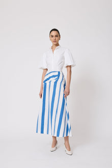 Striped Cotton Poplin Skirt | Blue/White
