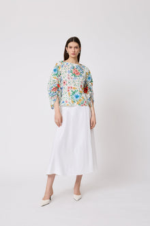 Wildflower Voile Full Sleeve Top | Ivory Multi