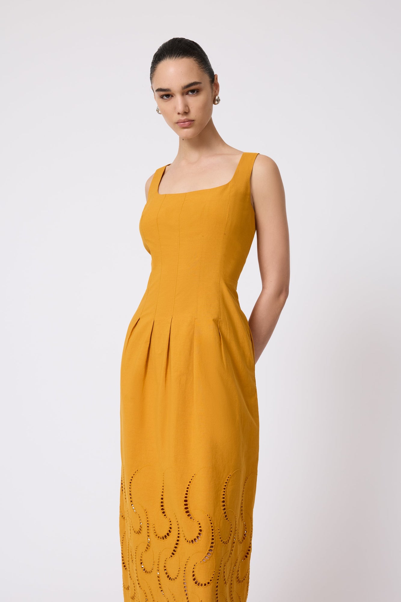 Wave Eyelet Midi Dress | Ochre