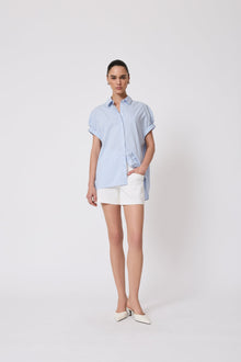 Striped Cotton Poplin Capelet Top | Cloud