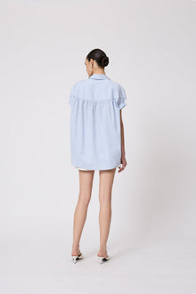 Striped Cotton Poplin Capelet Top | Cloud