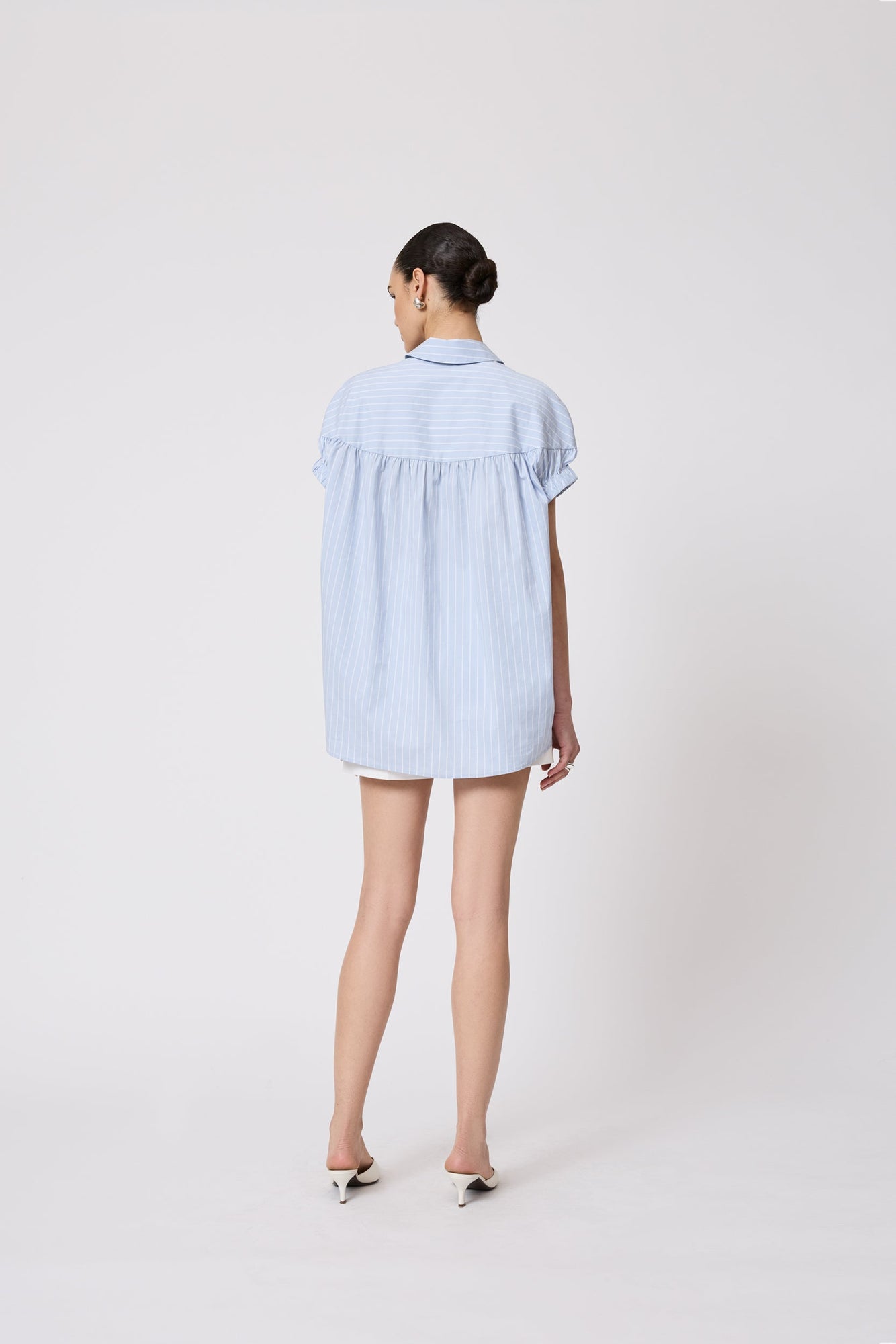 Striped Cotton Poplin Capelet Top | Cloud