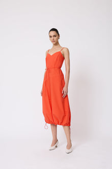 Tech Poplin Bubble Hem Dress | Vermillion