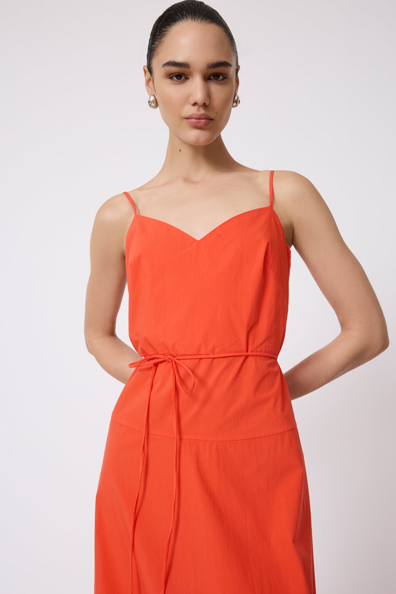 Tech Poplin Bubble Hem Dress | Vermillion