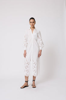 Wave Eyelet Shirt Dress | Ivory