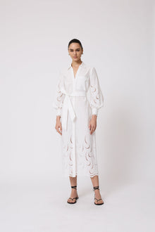 Wave Eyelet Shirt Dress | Ivory
