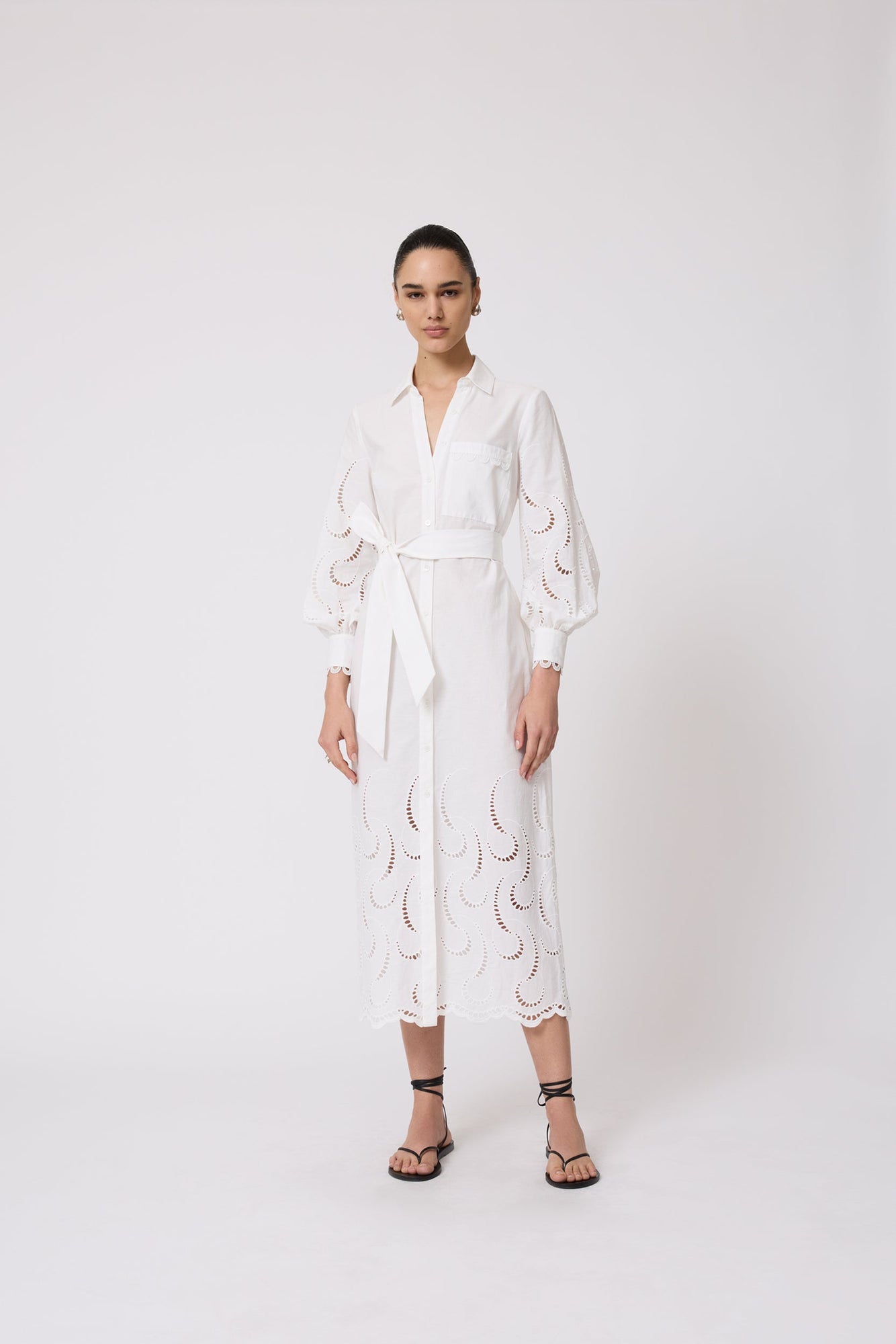 Wave Eyelet Shirt Dress | Ivory
