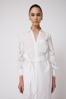 Wave Eyelet Shirt Dress | Ivory