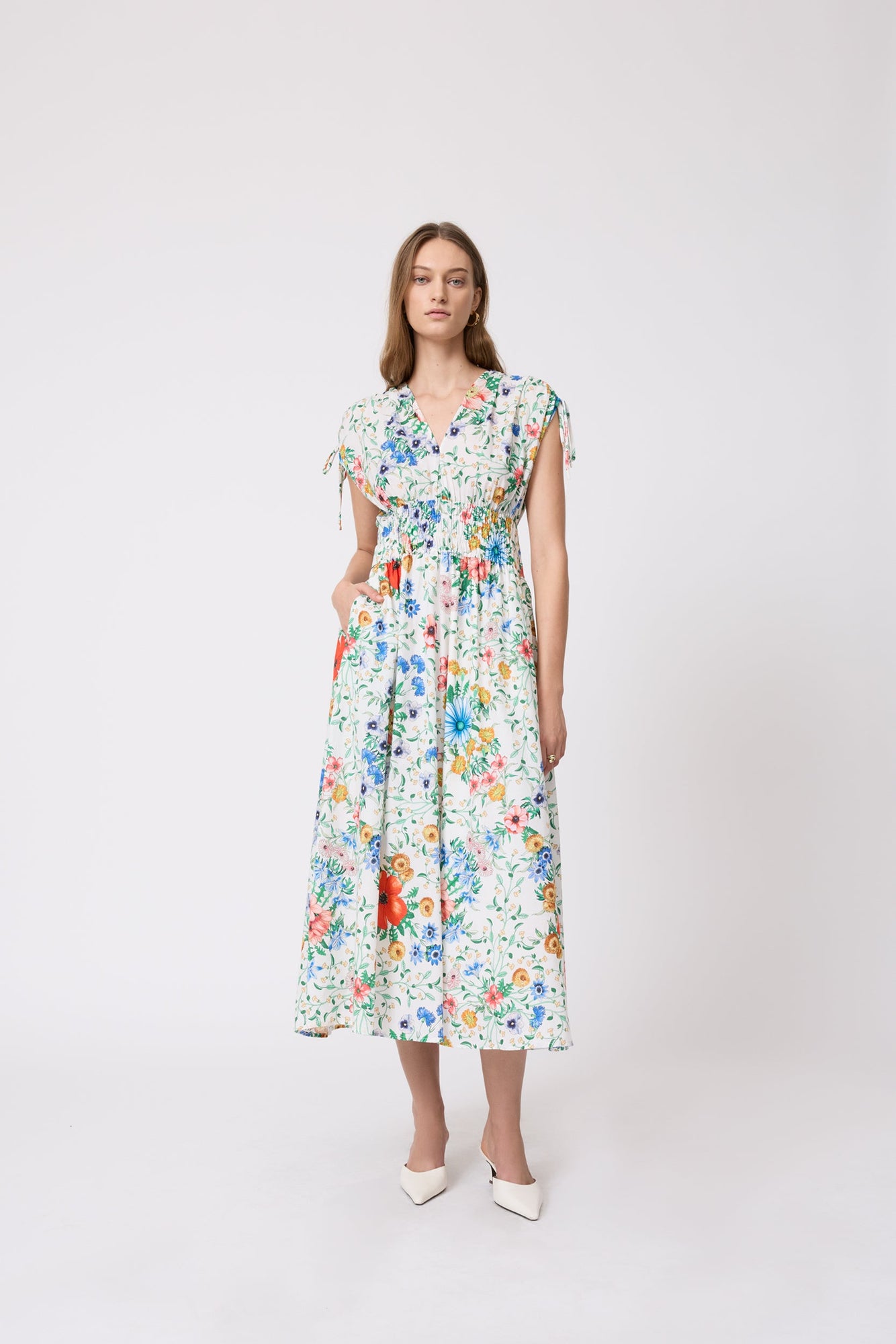 Wildflower Voile Midi Dress | Ivory Multi