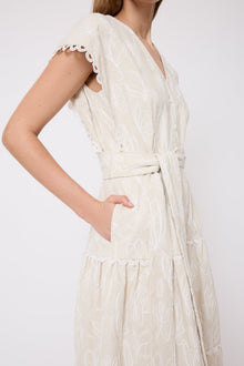 Thread Embroidered Canvas Tiered Dress | Bone