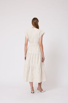Thread Embroidered Canvas Tiered Dress | Bone