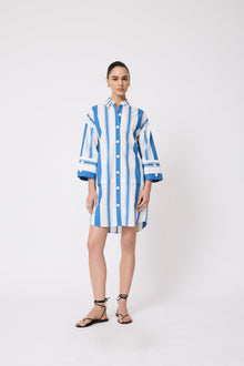 Striped Cotton Poplin Tunic Dress | Blue/White