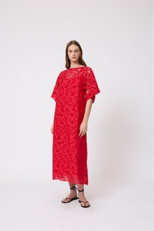 Embroidered Eyelet Caftan | Cherry