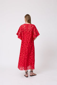Embroidered Eyelet Caftan | Cherry