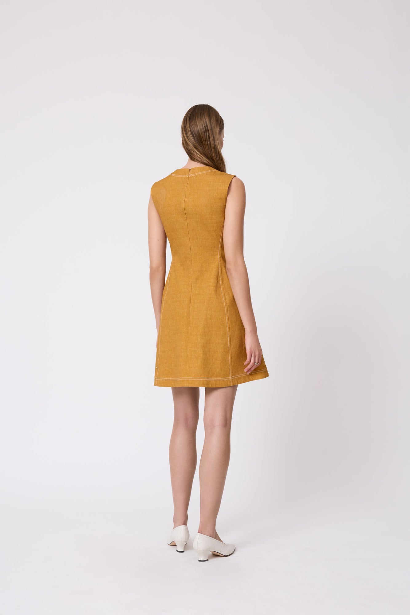 Stretch Denim Seamed A-Line Dress | Ochre