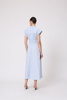 Striped Cotton Poplin Smocked Midi Dress | Cloud