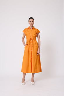 Cotton Poplin Smocked Midi Dress | Marigold