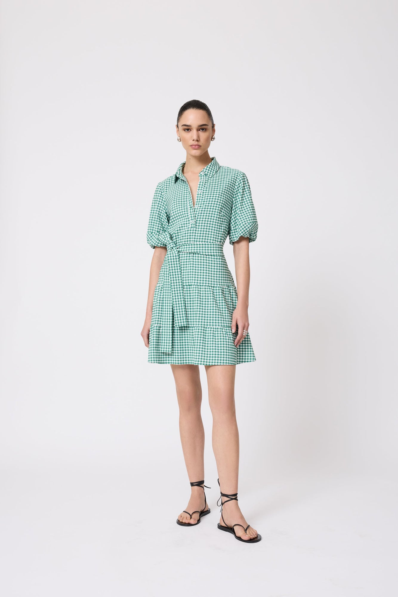 Stretch Plaid Flounce Dress | Green