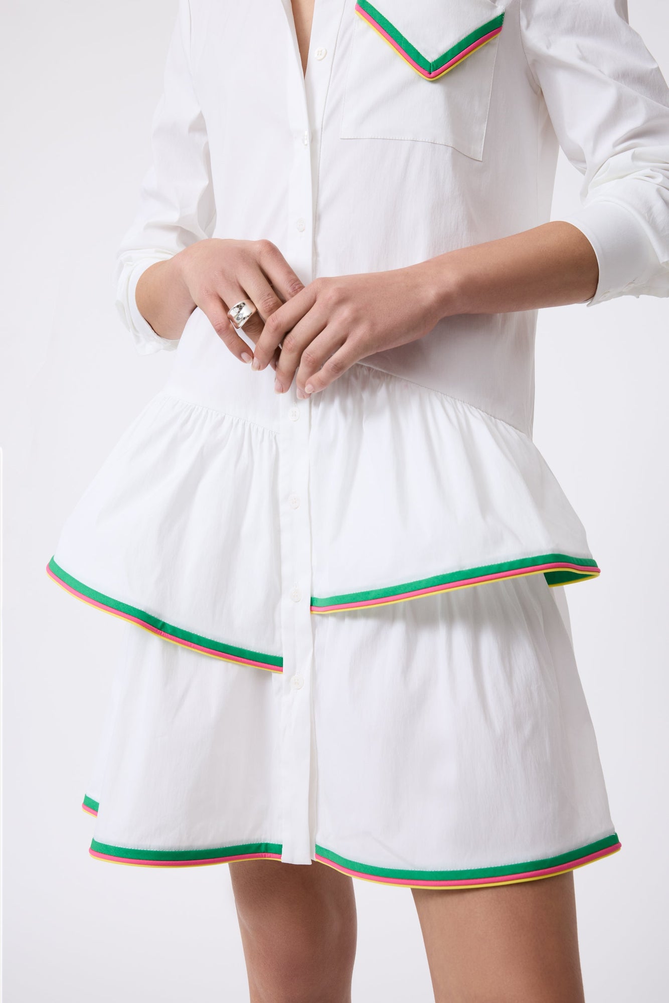 Cotton Poplin Ruffle Dress | White