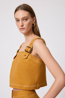 Stretch Denim Square Neck Top | Ochre