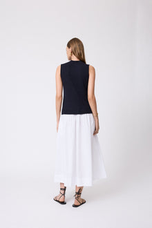 Poplin Combo Midi Knit Dress | Navy