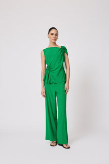 Starburst Crepe Ruched Top | Green