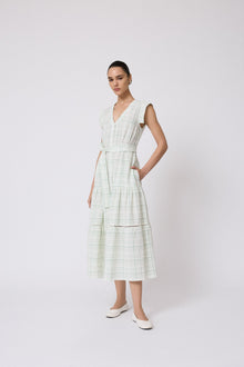 Stretch Seersucker Tiered Dress | White