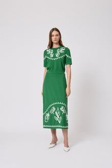 Floral Embroidered Skirt | Green