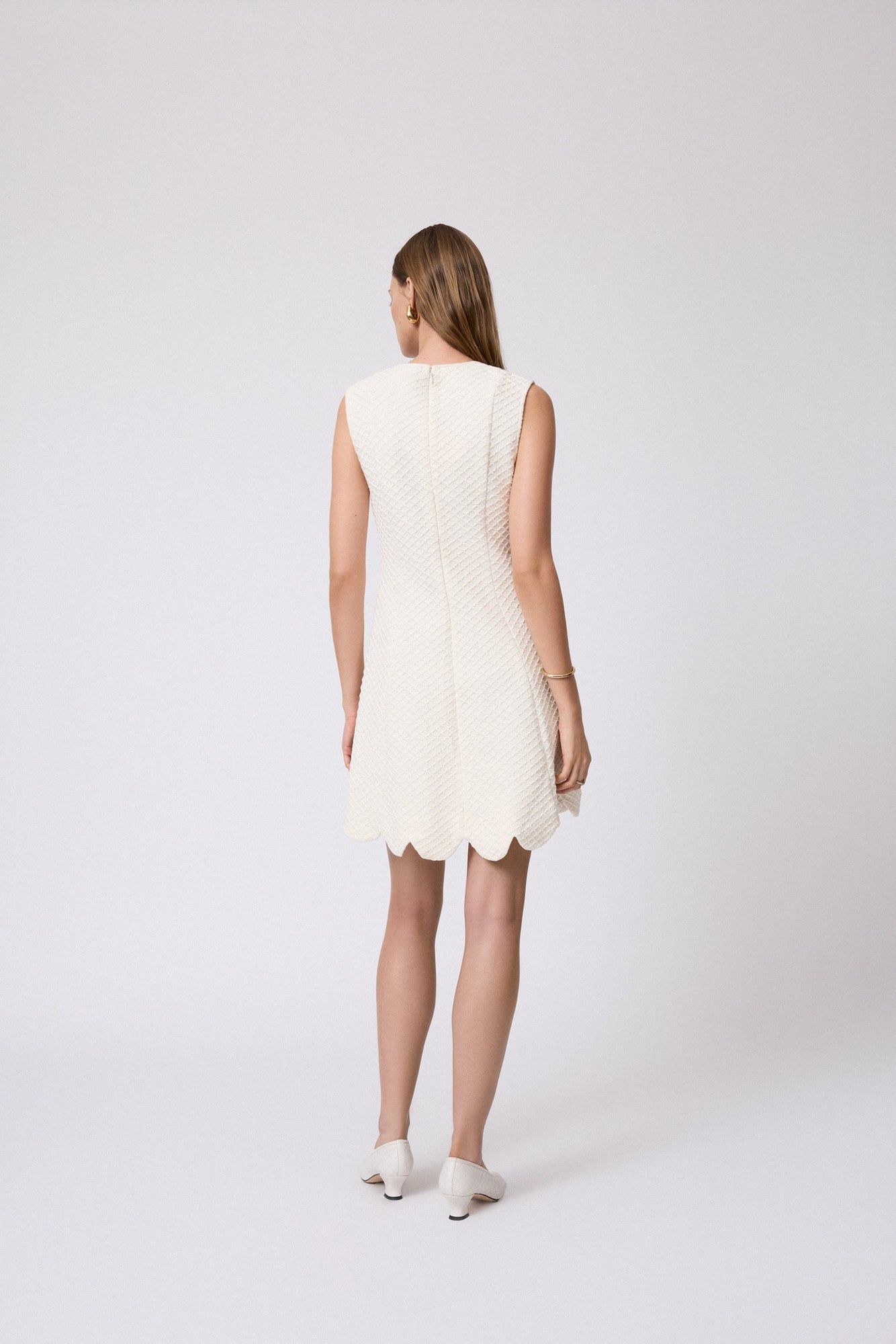 Textured Jersey Scallop Dress | Ivory