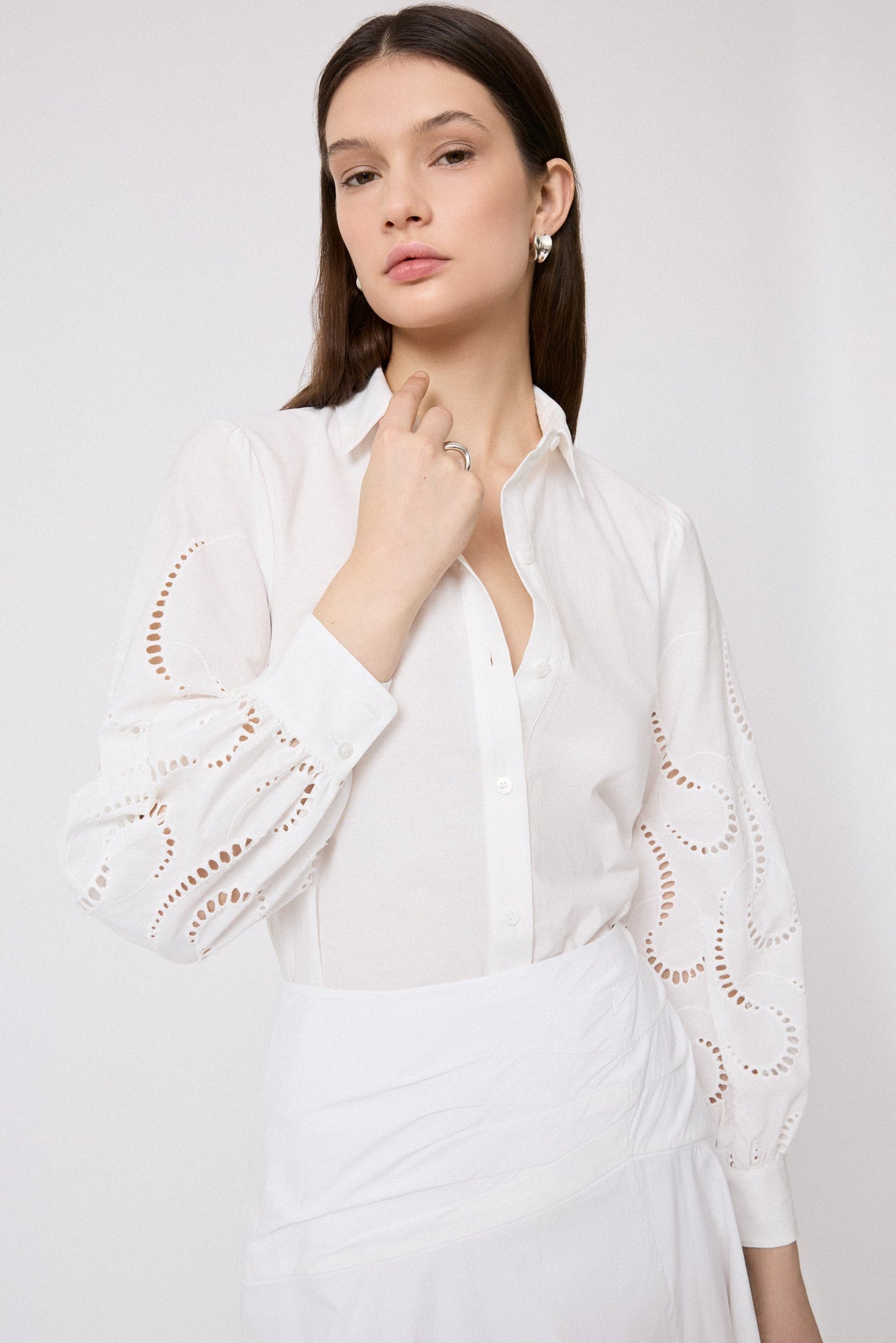 Wave Eyelet Tunic Shirt | Ivory