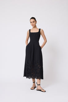 Wave Eyelet Midi Dress | Black