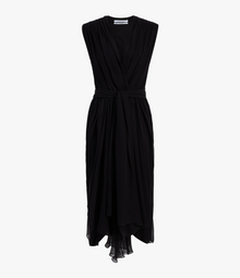 Another Tomorrow Silk Chiffon Gathered Dress in Black – Silk Women's Dress