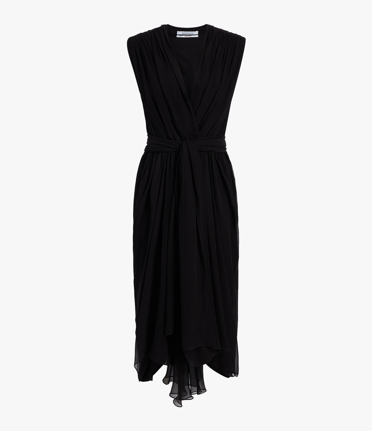 Another Tomorrow Silk Chiffon Gathered Dress in Black – Silk Women's Dress